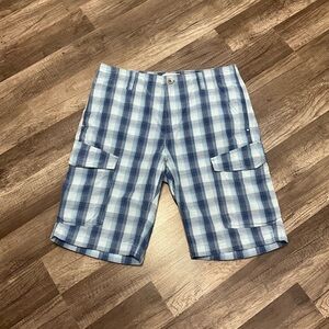 Calvin Klein Men’s 100% Cotton Plaid Utility Cargo Shorts Size 31 In Blue